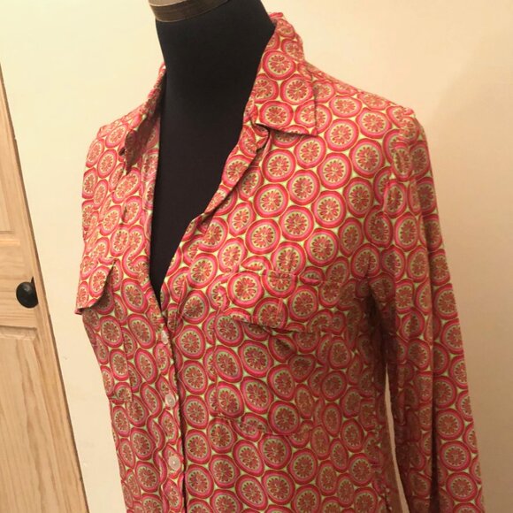 Escapada Tunic Dress Abalone Buttons Citrus Pattern Print Pink Green Size Small - Picture 4 of 14